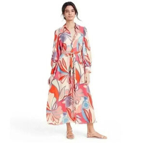 Alexis Womens Belted Button Waist Tie Long Sleeve Maxi Dress Floral Multi Sz XXS